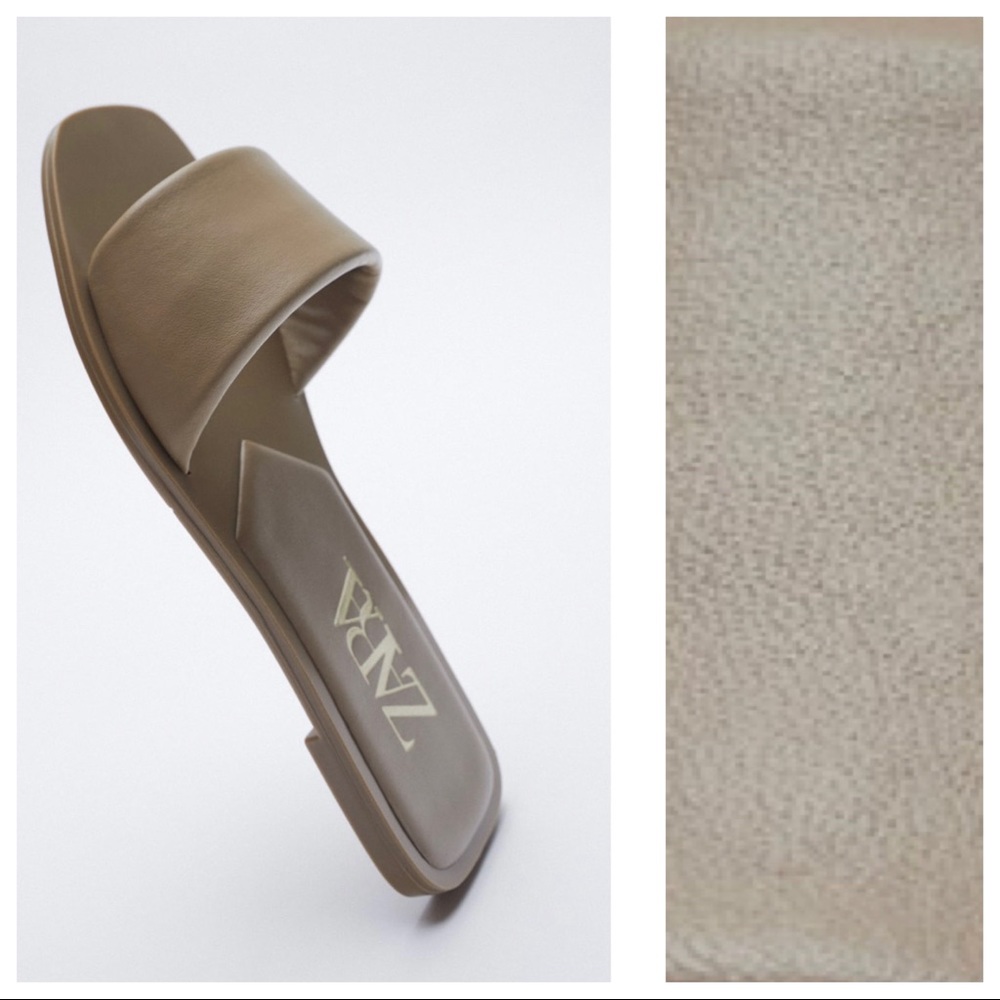 NWT. Zara Mink Gray Flat Leather Sandals Size 10.